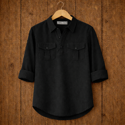 Mens Short Cotton Full Sleeve Kurta TTMSK60 - Black