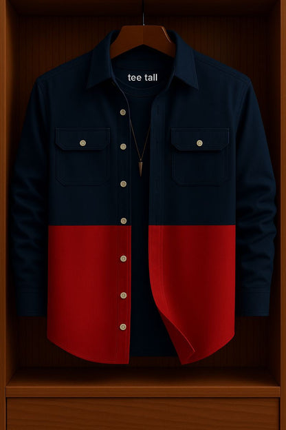 Mens Button Up Cotton Full Sleeve Shirt TTMBUS129 - Navy Blue Red