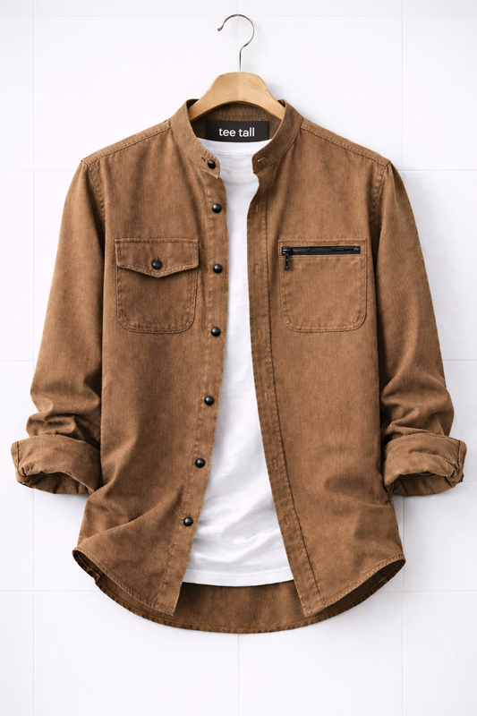 Mens Button Up Cotton Full Sleeve Shirt TTMBUS315 - Brown