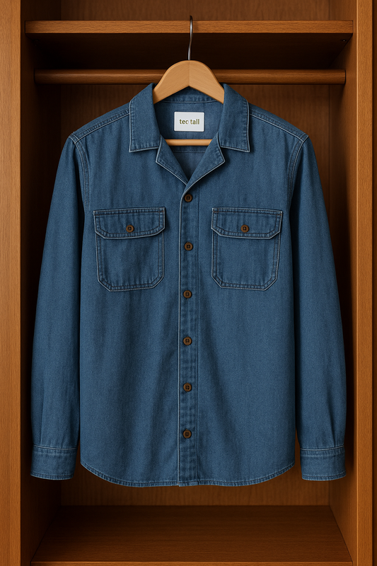 Mens Button Up Cotton Chambray Denim Full Sleeve Shirt TTMBUS53 - Blue