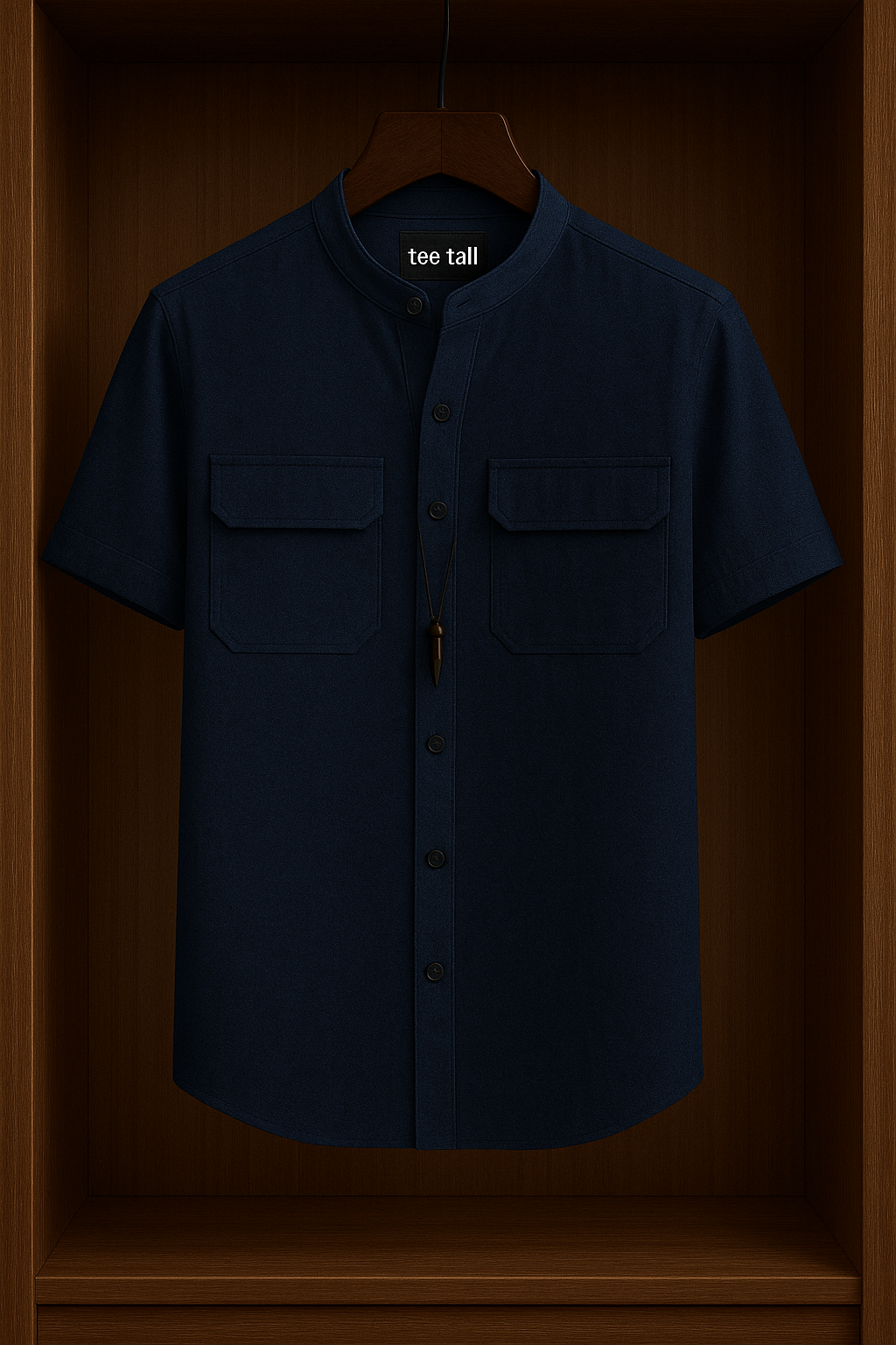 Mens Button Up Half Sleeve Cotton Shirt TTMBUS27 - Navy Blue