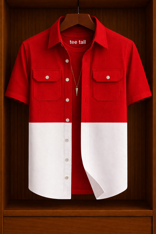 Mens Button Up Cotton Half Sleeve Shirt TTMBUS185 - White Red