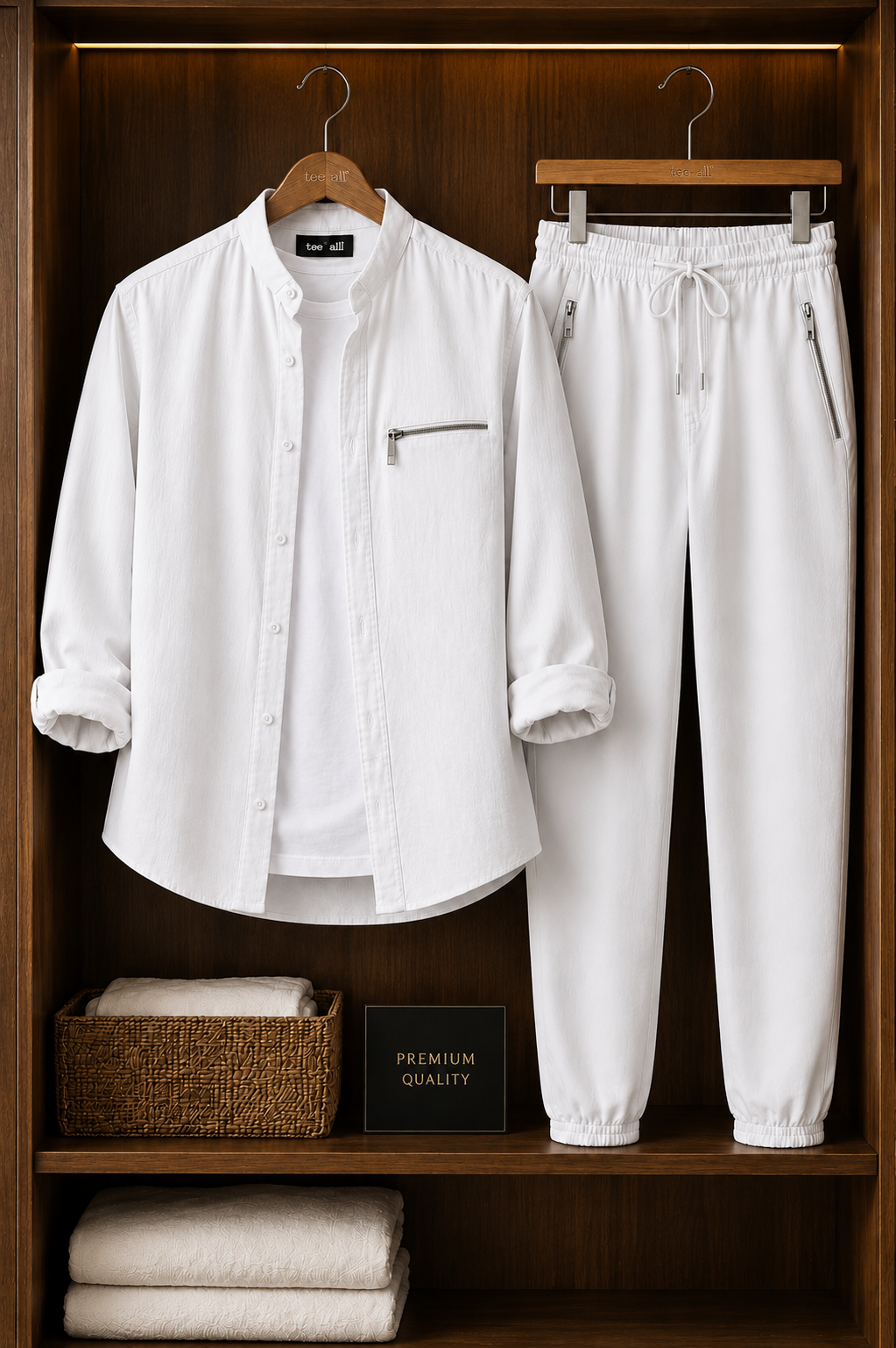 Mens Button Up Summer Cotton Full Sleeve Shirt and Pants Set TTMSPTS150 - White