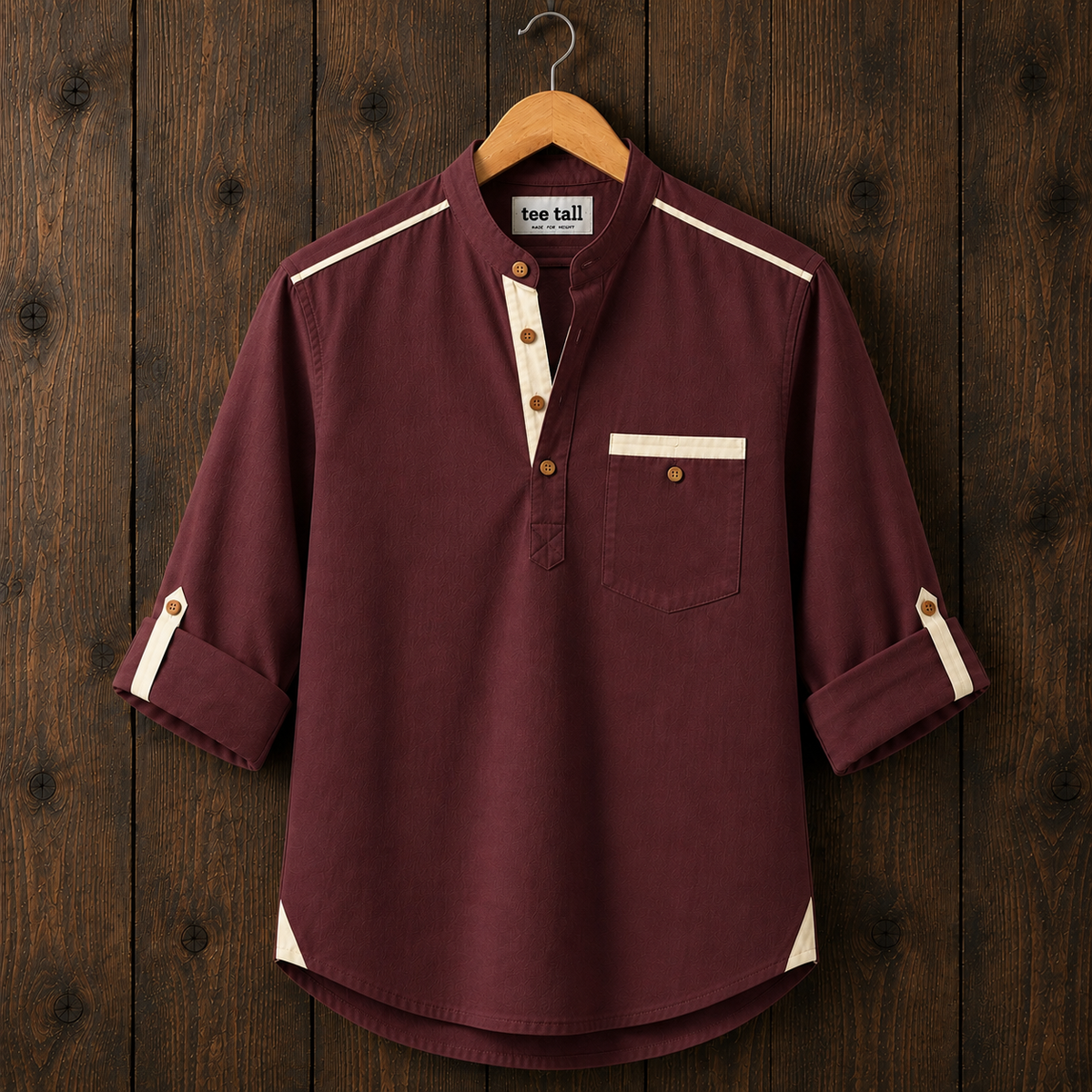 Mens Short Cotton Full Sleeve Shirt TTMSK171 - Maroon