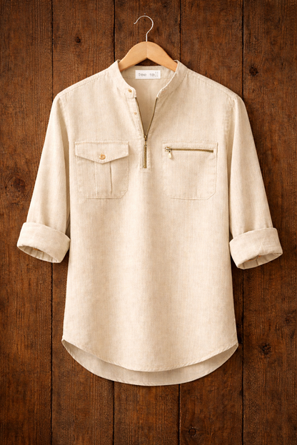 Mens Short Cotton Full Sleeve Shirt TTMSK48 - Cream