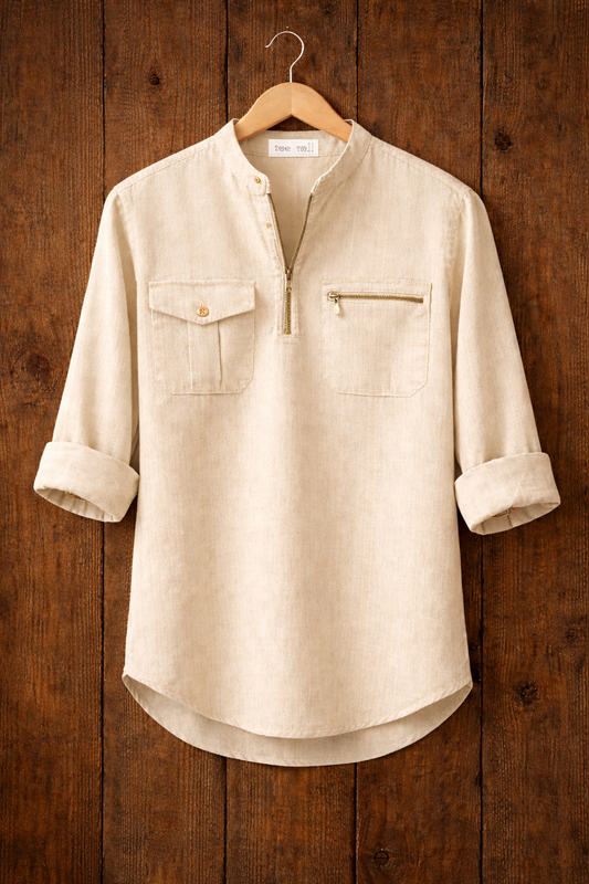 Mens Short Cotton Full Sleeve Shirt TTMSK48 - Cream