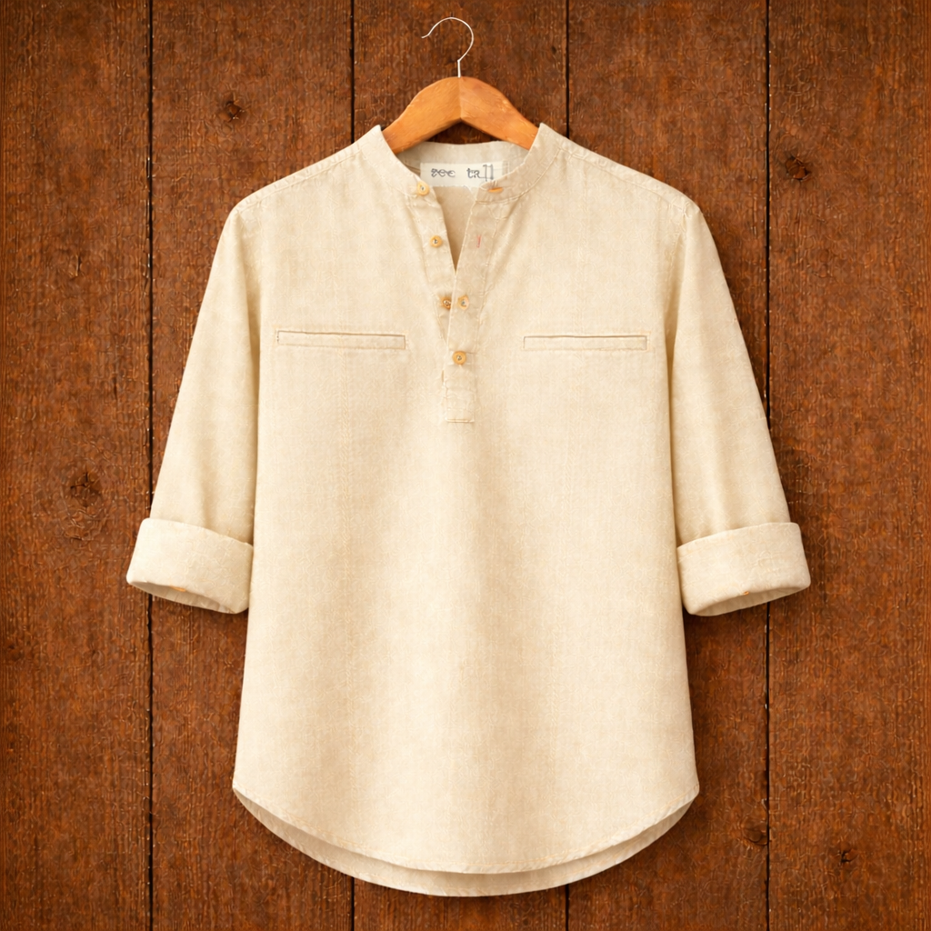 Mens Short Cotton Full Sleeve Kurta TTMSK31 - Cream