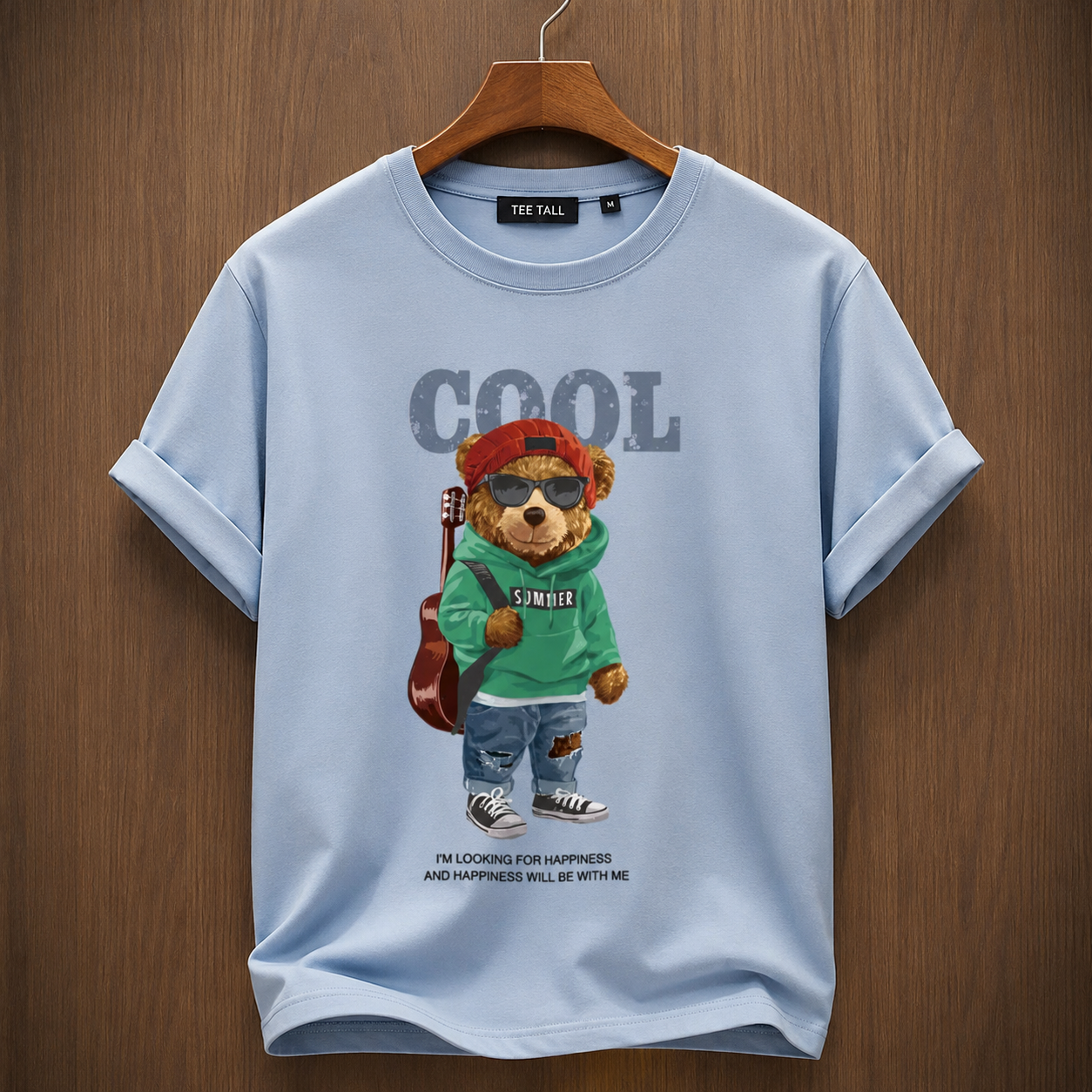 Mens Cotton Sticker Printed T-Shirt TTMPS52 - Light Blue