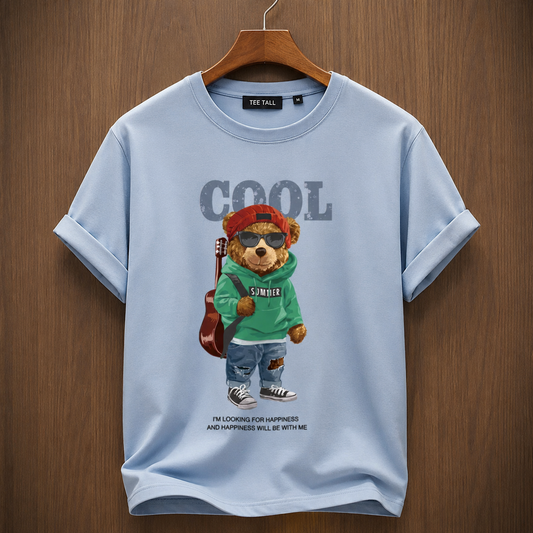 Mens Cotton Sticker Printed T-Shirt TTMPS52 - Light Blue