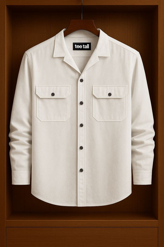 Mens Button Up Cotton Full Sleeve Shirt TTMBUS132 - White