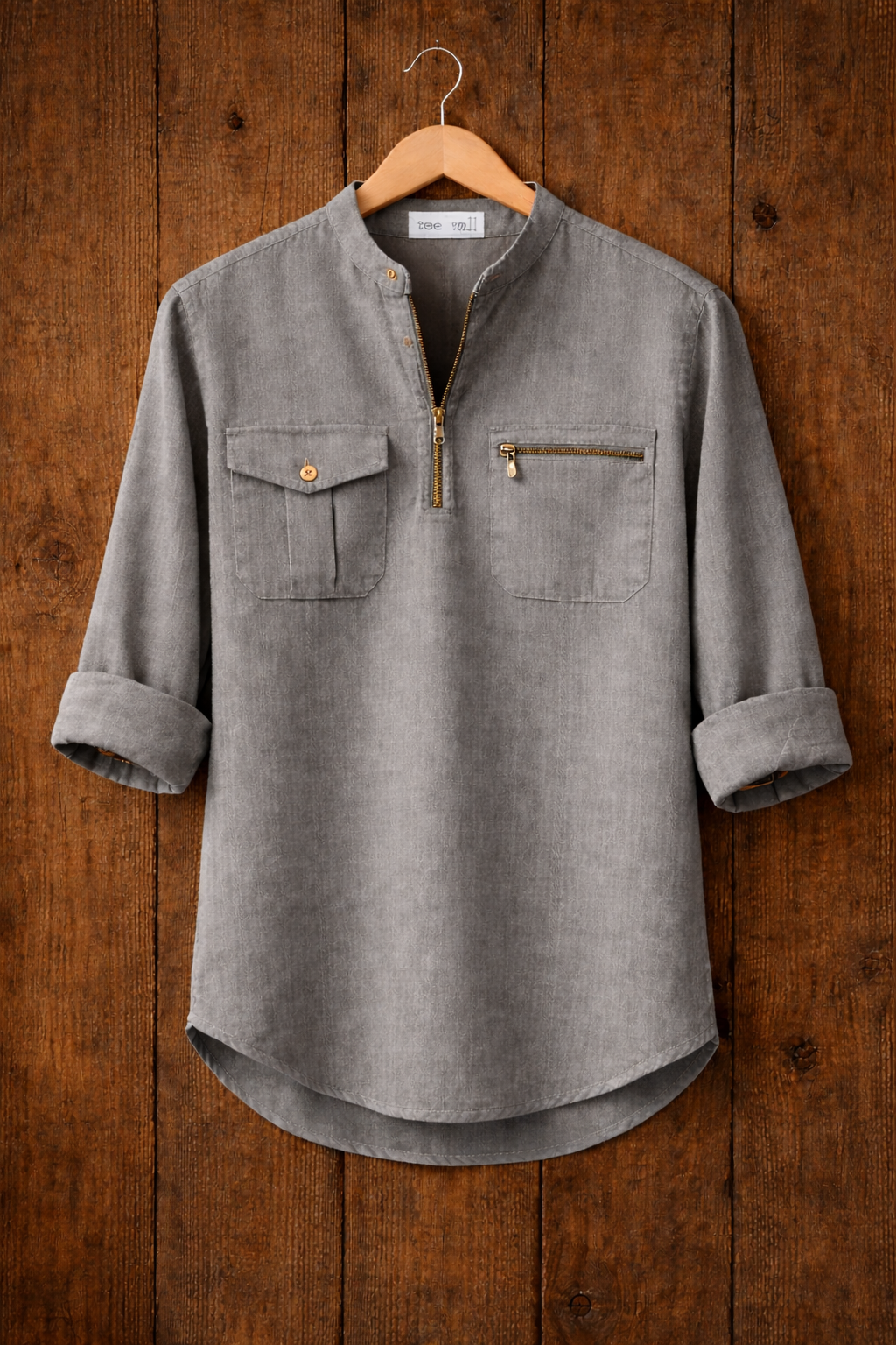 Mens Short Cotton Full Sleeve Kurta TTMSK47 - Grey