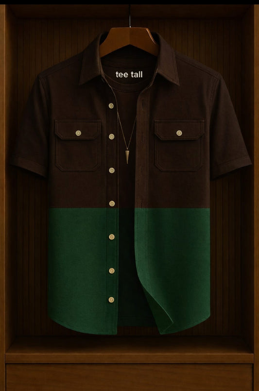 Mens Button Up Cotton Half Sleeve Shirt TTMBUS220 - Green Brown