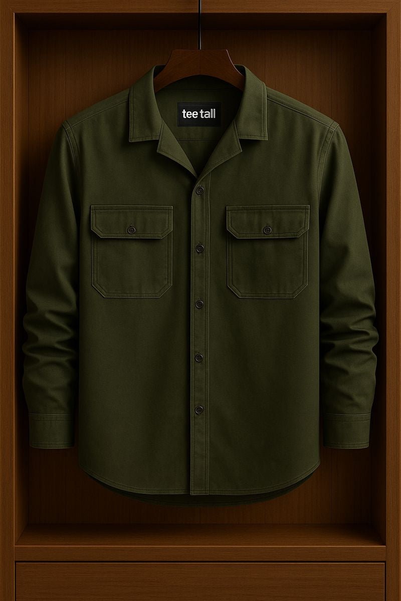 Mens Button Up Cotton Full Sleeve Shirt TTMBUS130 - Green