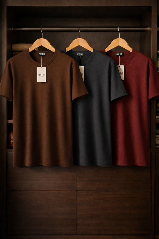 Mens 3 Plain Round Neck T-Shirt Bundle FAMTSB12 - Brown Charcoal Maroon