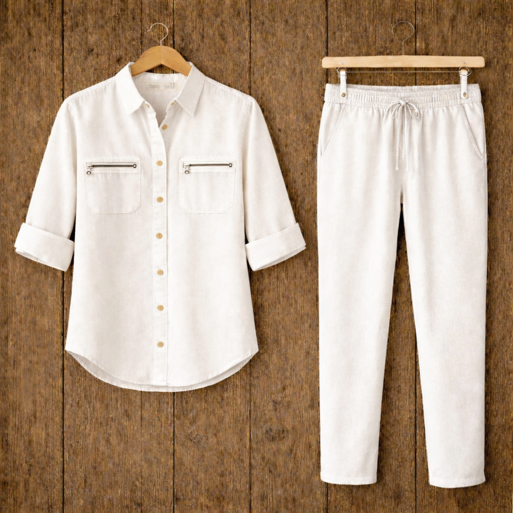 Mens Button Up Cotton Full Sleeve Shirt and Pants Set TTMSPTS118 - White