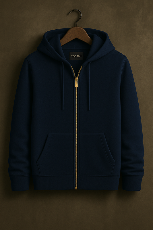 Tee Tall Mens Plain Zip Hooded Jacket TTGOZA - Navy Blue