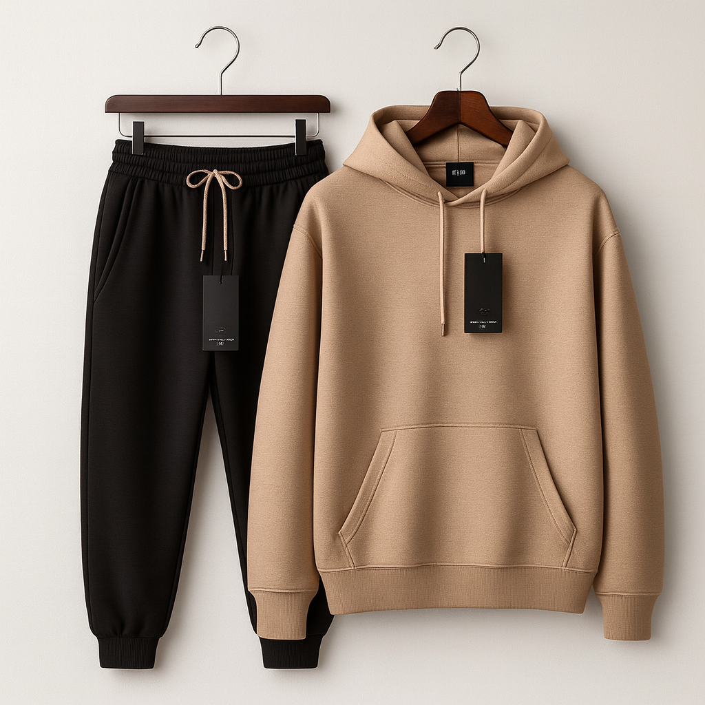 Mens Plain Hoodie and Pants Set by Tee Tall - MPHPSET1 - Light Brown Black