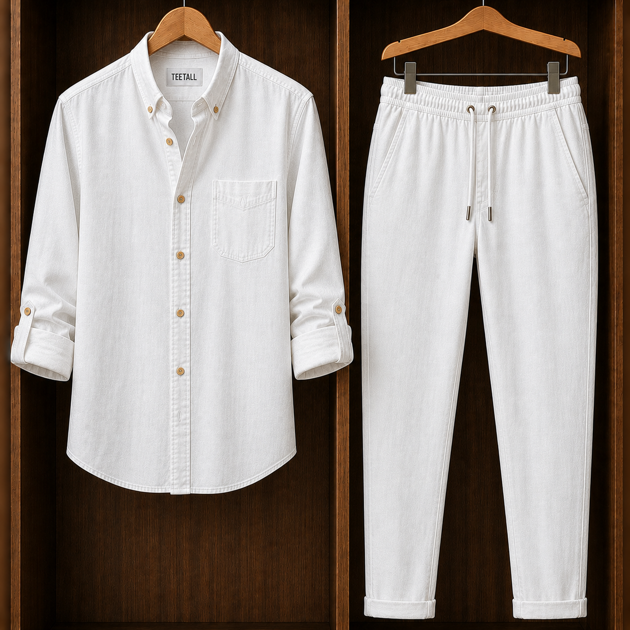 Mens Button Up Summer Cotton Full Sleeve Shirt and Pants Set TTMSPTS177 - White