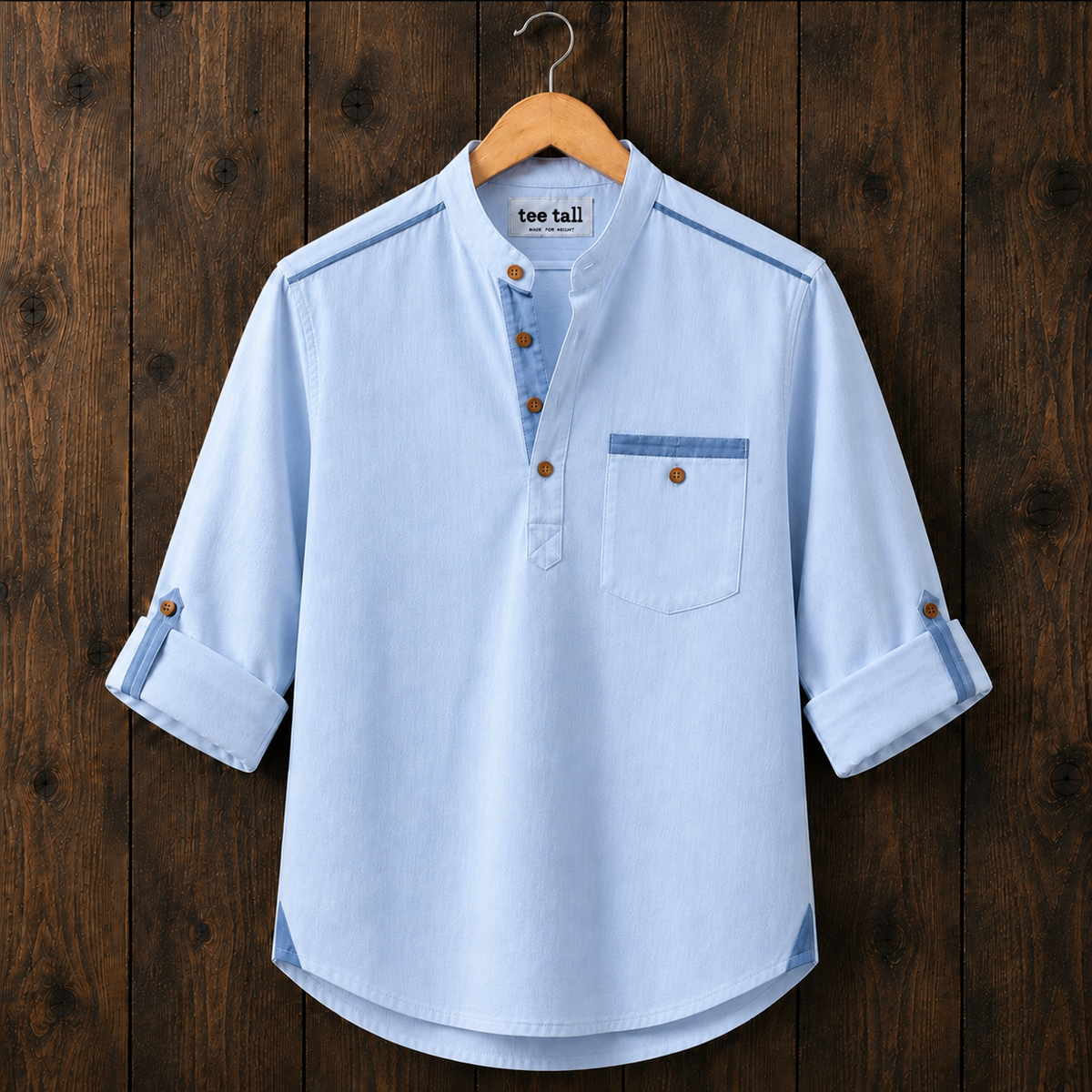 Mens Short Cotton Full Sleeve Shirt TTMSK170 - Light Blue
