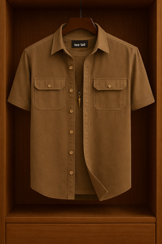 Mens Button Up Cotton Half Sleeve Shirt TTMBUS180 - Brown