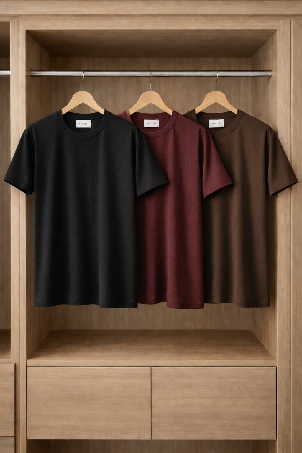 Mens 3 Plain Round Neck T-Shirt Bundle FAMTSB21 - Brown Black Maroon