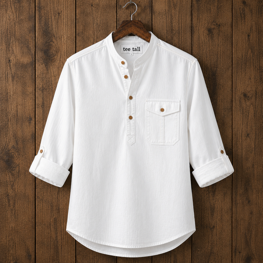 Mens Short Cotton Full Sleeve Kurta TTMSK146 - White