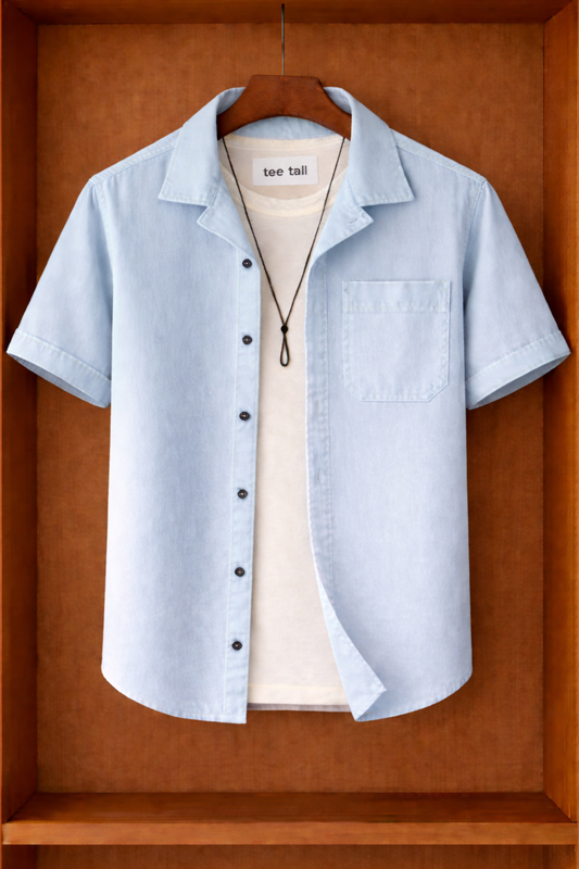 Mens Button Up Half Sleeve Shirt TTMBUS314 - Light Blue