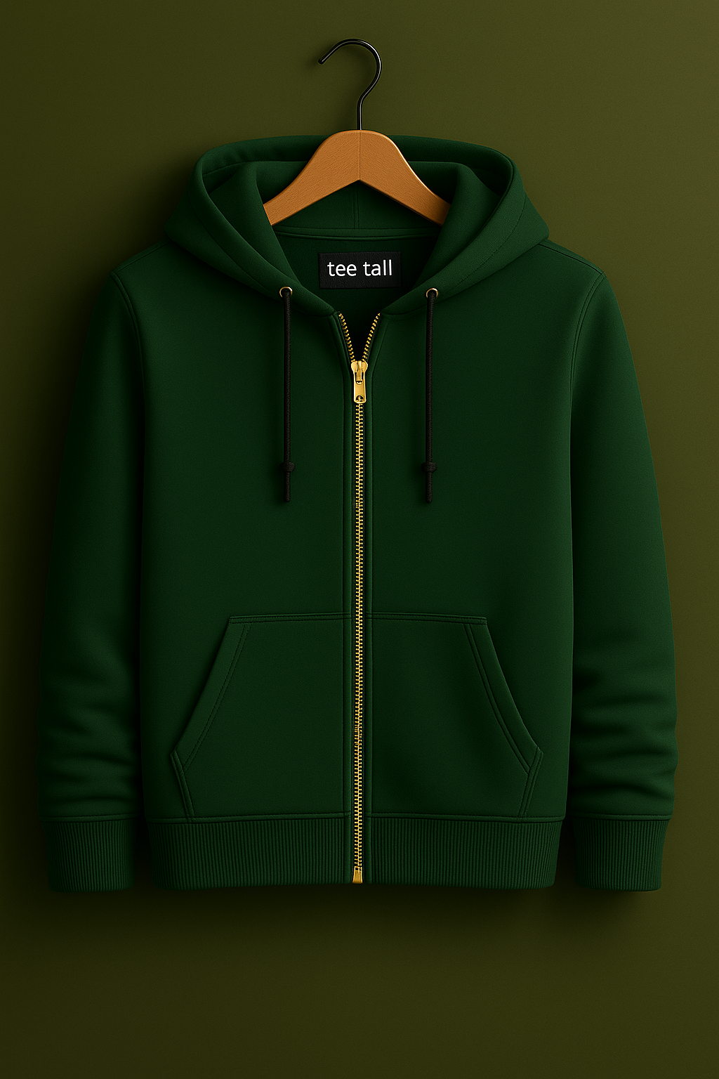 Tee Tall Mens Plain Zip Hooded Jacket TTGOZA - Green