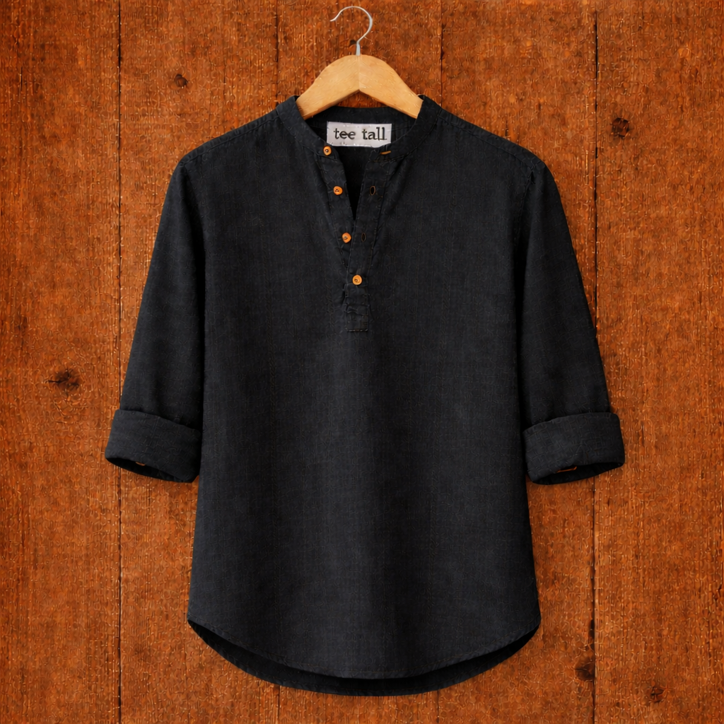 Mens Short Cotton Full Sleeve Kurta TTMSK26 - Black