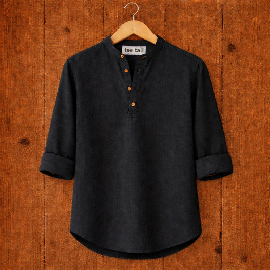 Mens Short Cotton Full Sleeve Kurta TTMSK26 - Black