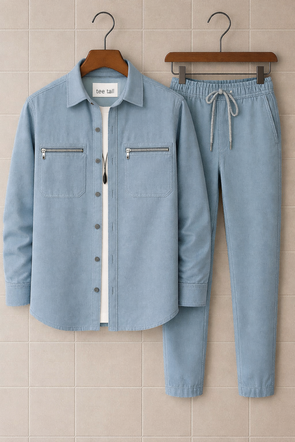 Mens Button Up Cotton Full Sleeve Shirt and Pants Set TTMSPTS105 - Blue