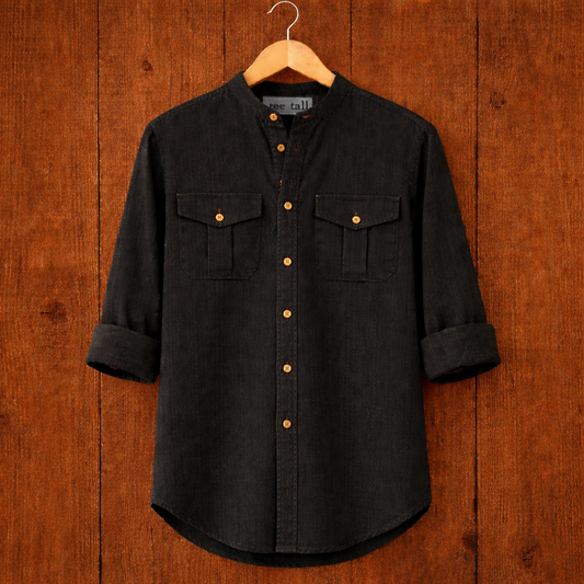 Mens Button Up Cotton Full Sleeve Shirt TTMBUS210 - Black