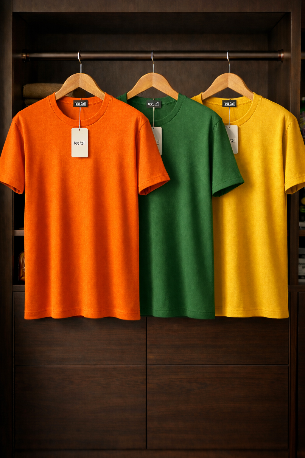 Mens 3 Plain Round Neck T-Shirt Bundle FAMTSB13 Orange Green Yellow