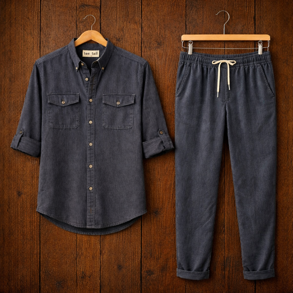 Mens Button Up Cotton Full Sleeve Shirt and Pants Set TTMSPTS117 - Grey