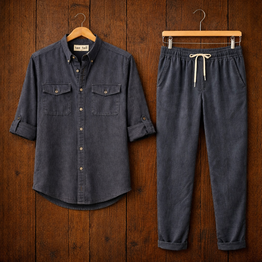Mens Button Up Cotton Full Sleeve Shirt and Pants Set TTMSPTS117 - Grey