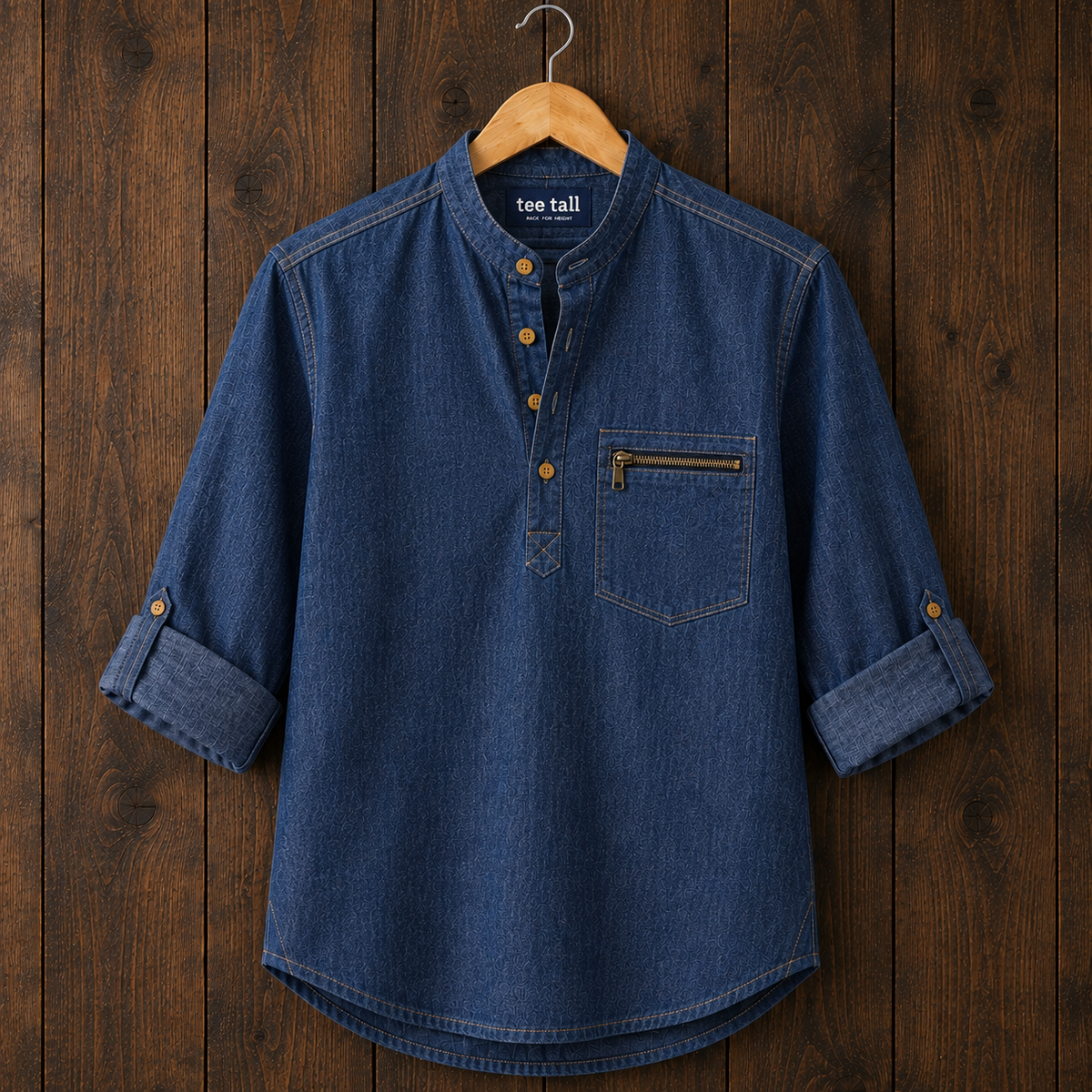 Mens Short Cotton Chambray Full Sleeve Shirt TTMSK175 - Blue