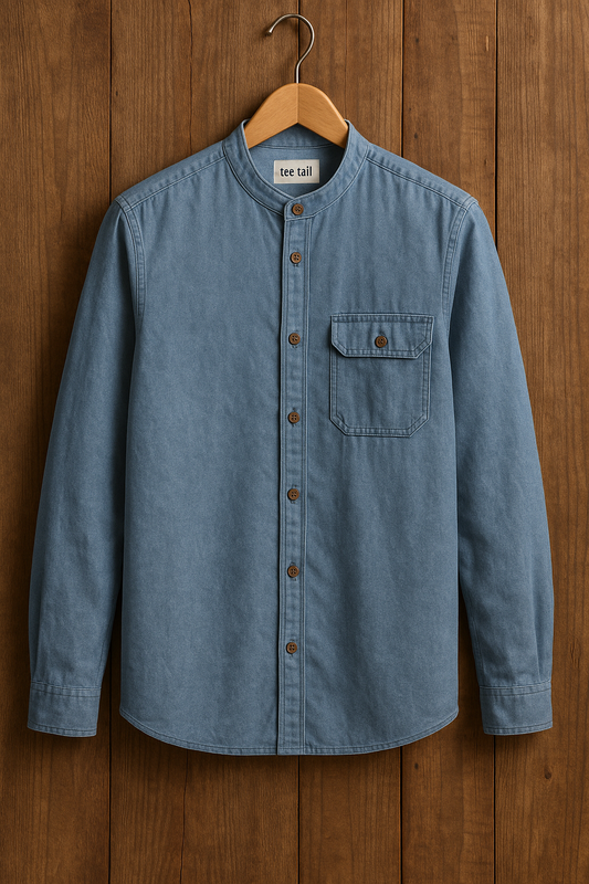 Mens Button Up Cotton Chambray Denim Full Sleeve Shirt TTMBUS56 - Blue