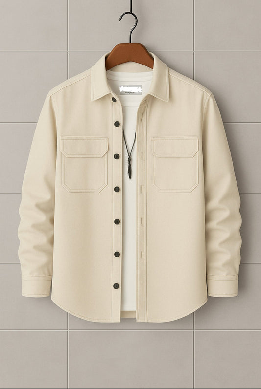 Mens Button Up Cotton Full Sleeve Shirt TTMBUS105 - Cream