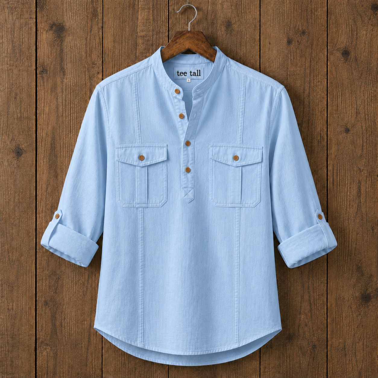 Mens Short Cotton Full Sleeve Kurta TTMSK147 - Light Blue