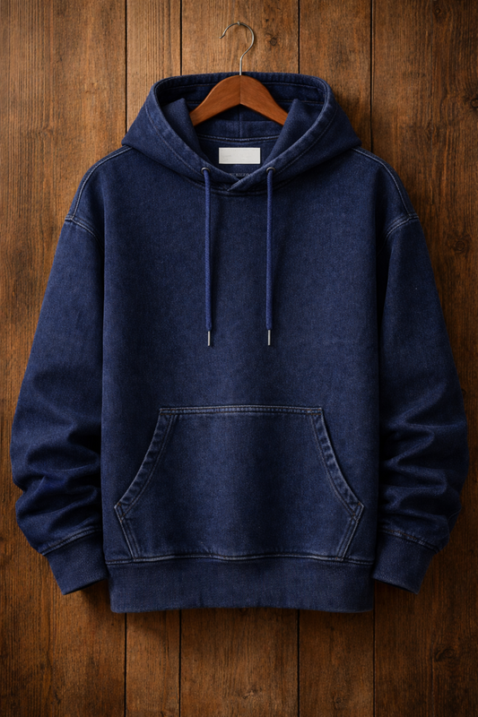 Tee Tall Mens Plain Pullover Denim Chambray Kangaroo Hoodie - TTDKH4