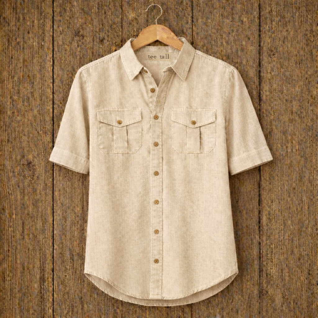 Mens Button Up Cotton Half Sleeve Shirt TTMBUS229 - Sand