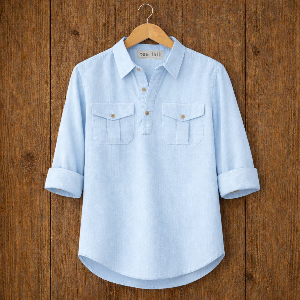 Mens Short Cotton Full Sleeve Kurta TTMSK55 - Light Blue