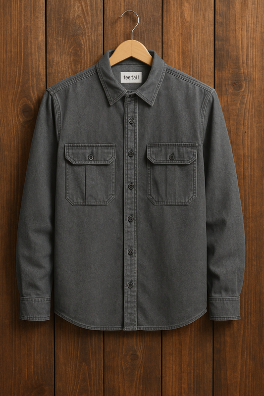 Mens Button Up Cotton Chambray Denim Full Sleeve Shirt TTMBUS60 - Grey