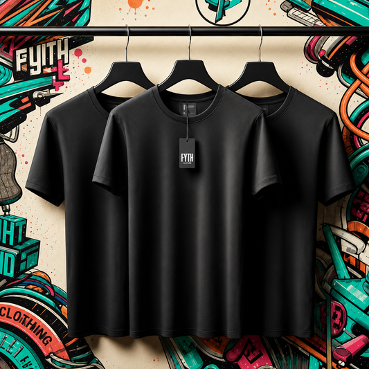 Pack of 3 Mens Plain Black T-Shirts FAMTSB6