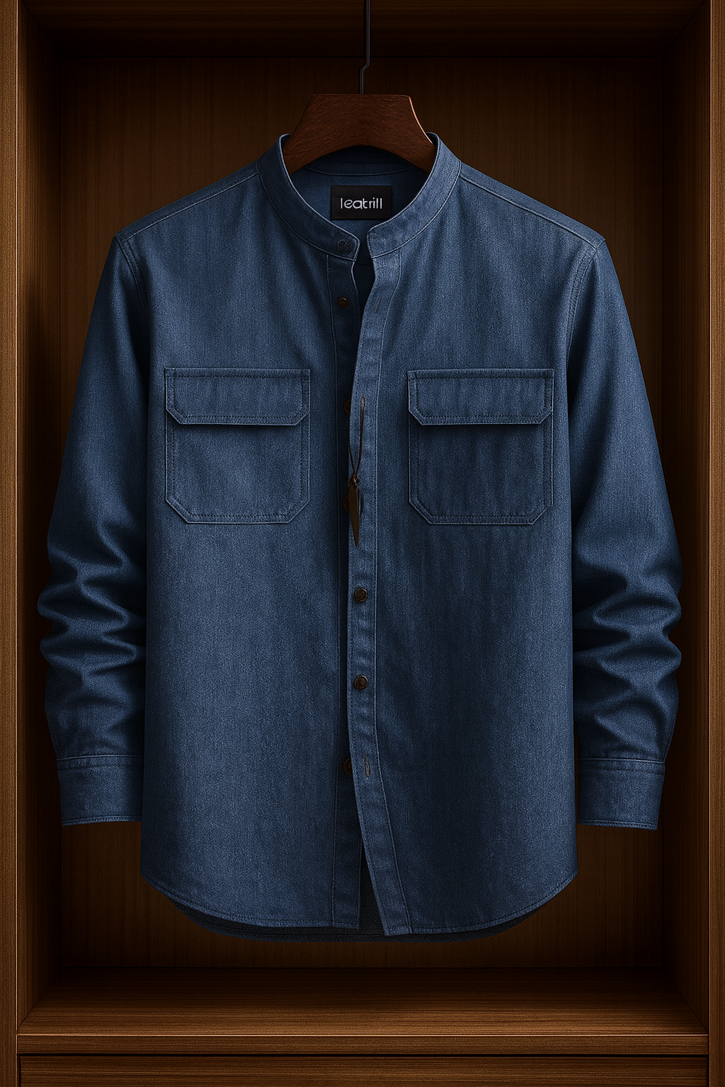 Mens Button Up Cotton Chambray Denim Full Sleeve Shirt TTMBUS41 - Blue