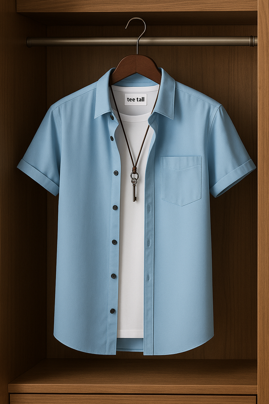 Mens Button Up Half Sleeve Shirt TTMBUS5 - Light Blue