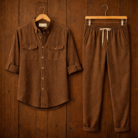 Mens Button Up Cotton Full Sleeve Shirt and Pants Set TTMSPTS121 - Brown