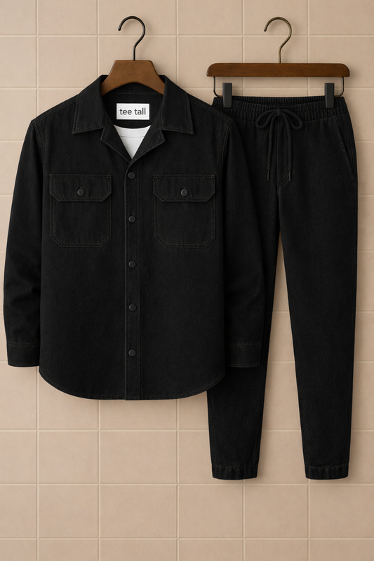 Mens Button Up Cotton Full Sleeve Shirt and Pants Set TTMSPTS37 - Black