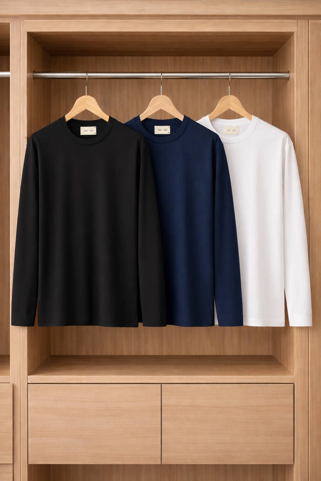 Mens 3 Plain Round Neck Full Sleeve T-Shirt Bundle FAMTSB8