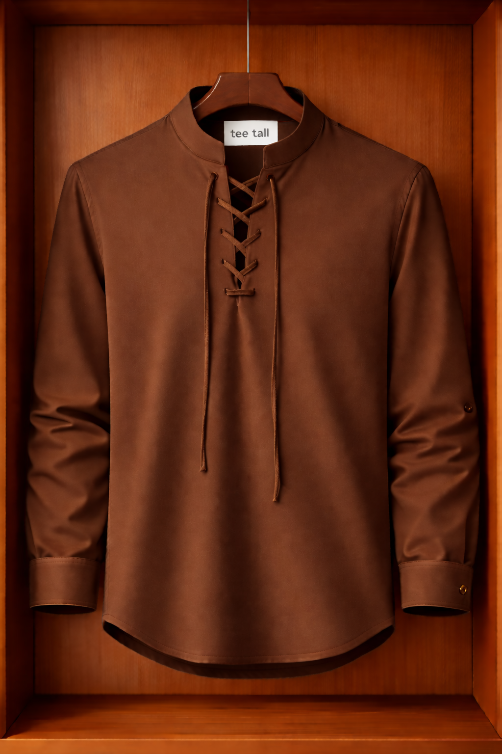 Mens Lace Up Cotton Full Sleeve Shirt TTMBUS304 - Brown